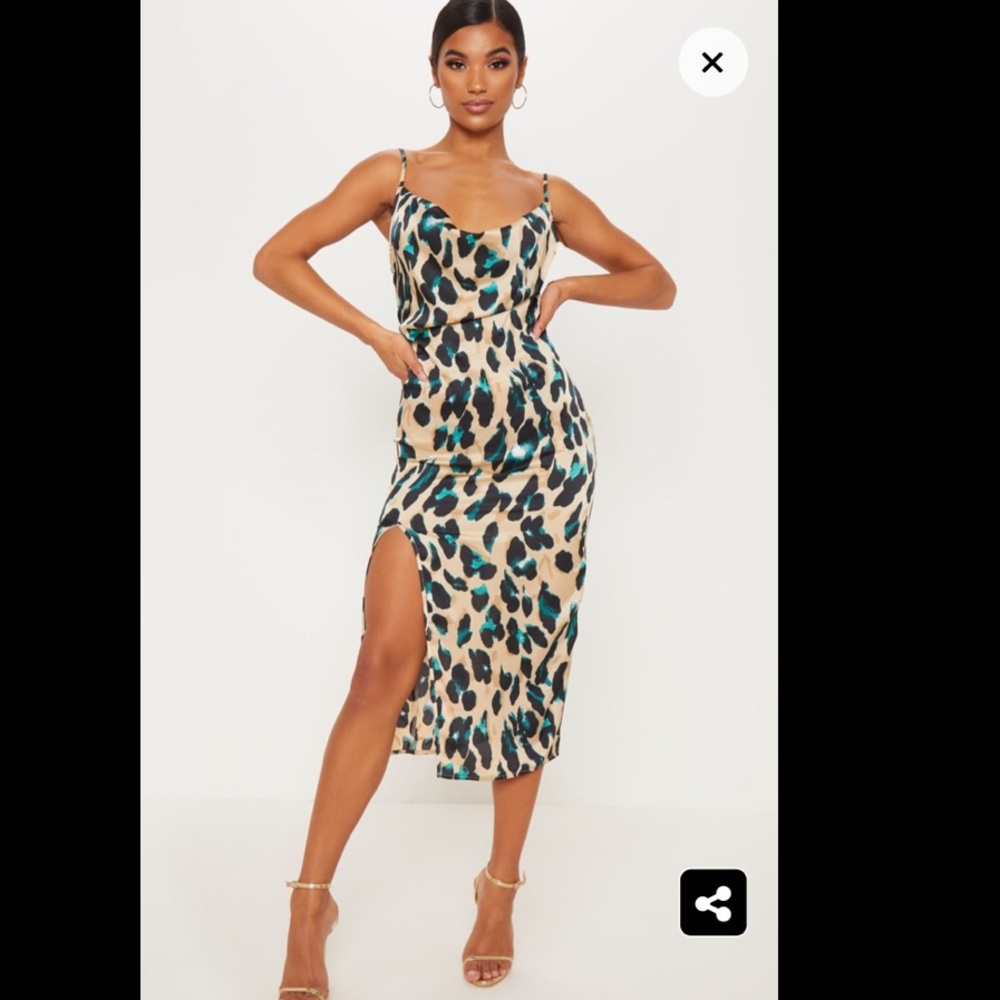 Satin leopard print cowl midi dress | PLT